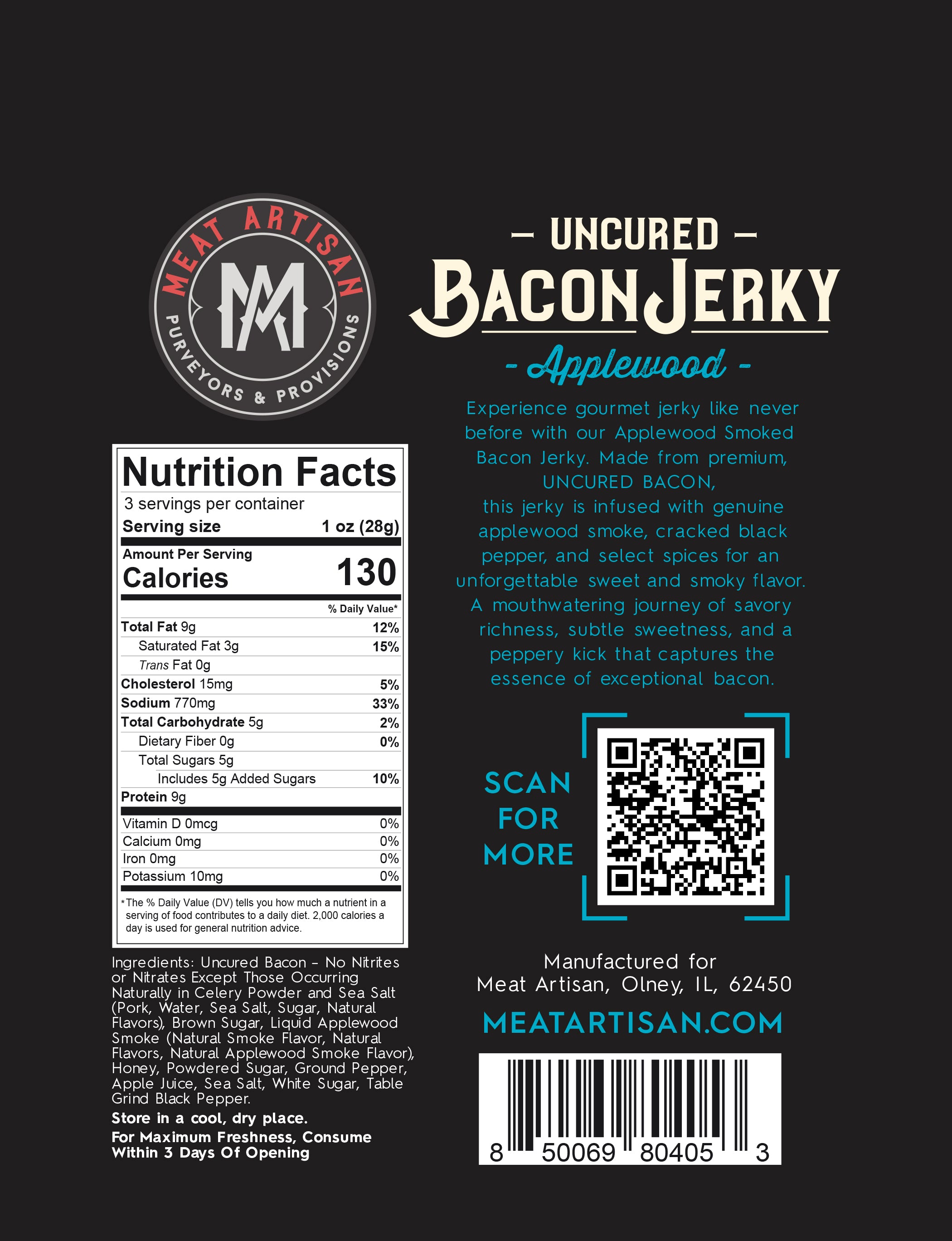 Applewood Smoked Uncured Bacon Jerky