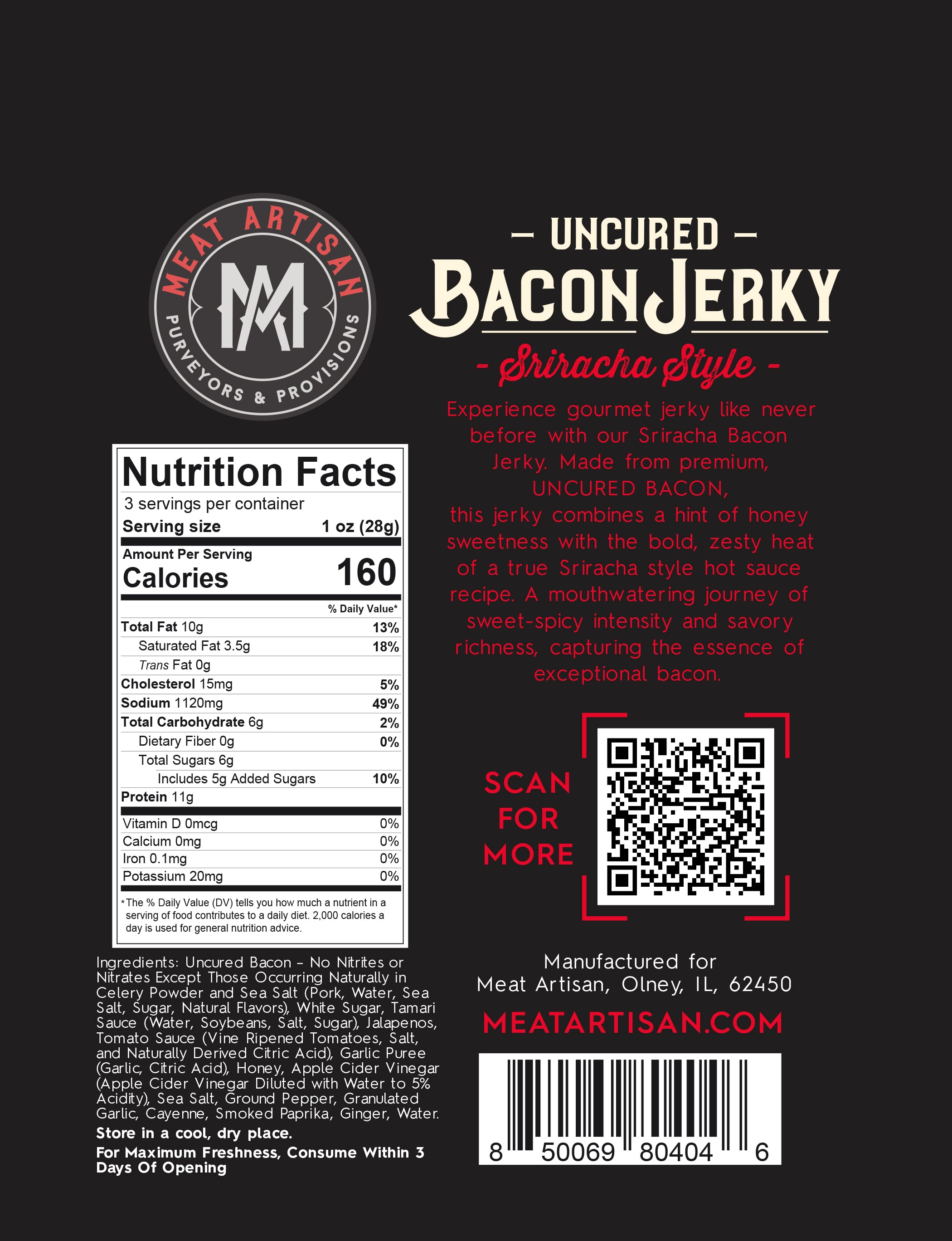 Sriracha Style Uncured Bacon Jerky