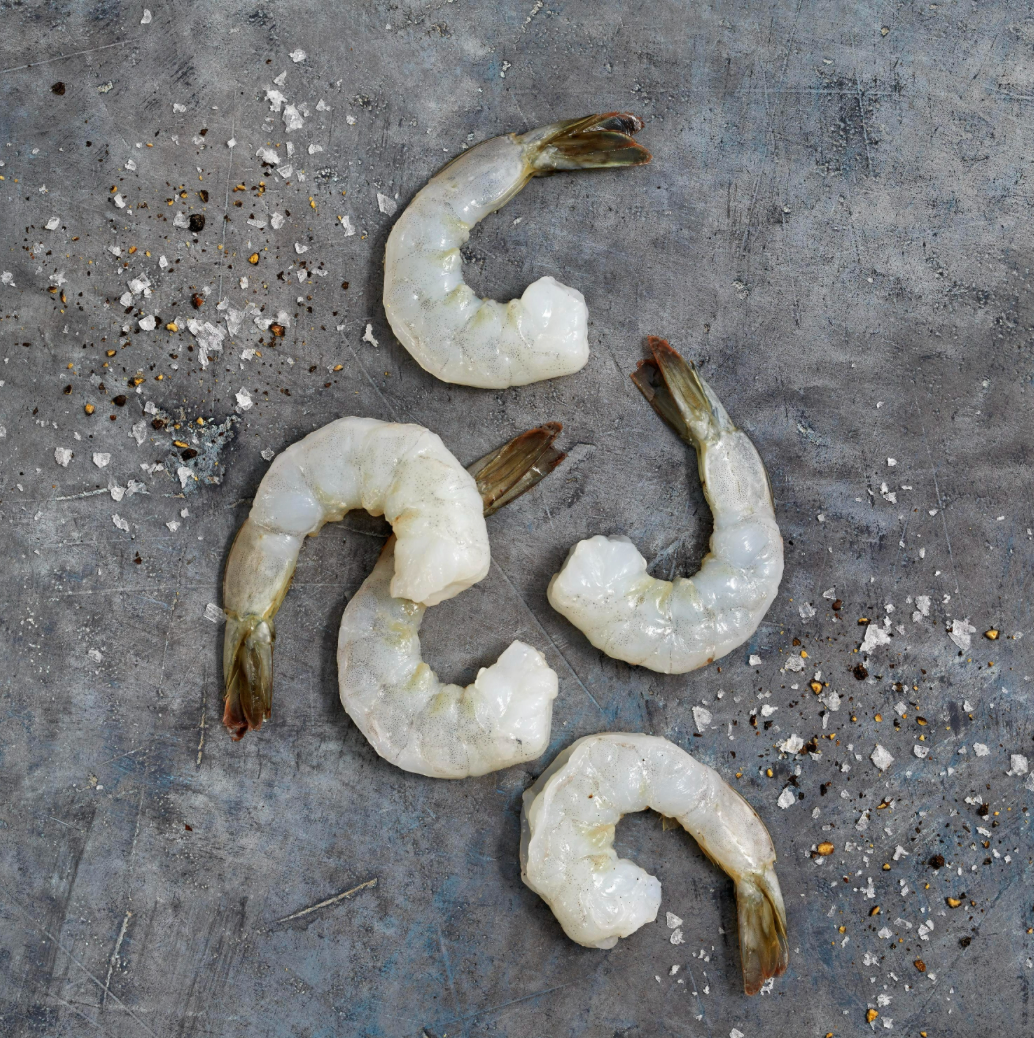 SHRIMP 16/20 BLACK TIGER RAW PEELED & DEVEINED TAIL ON - 2LBS